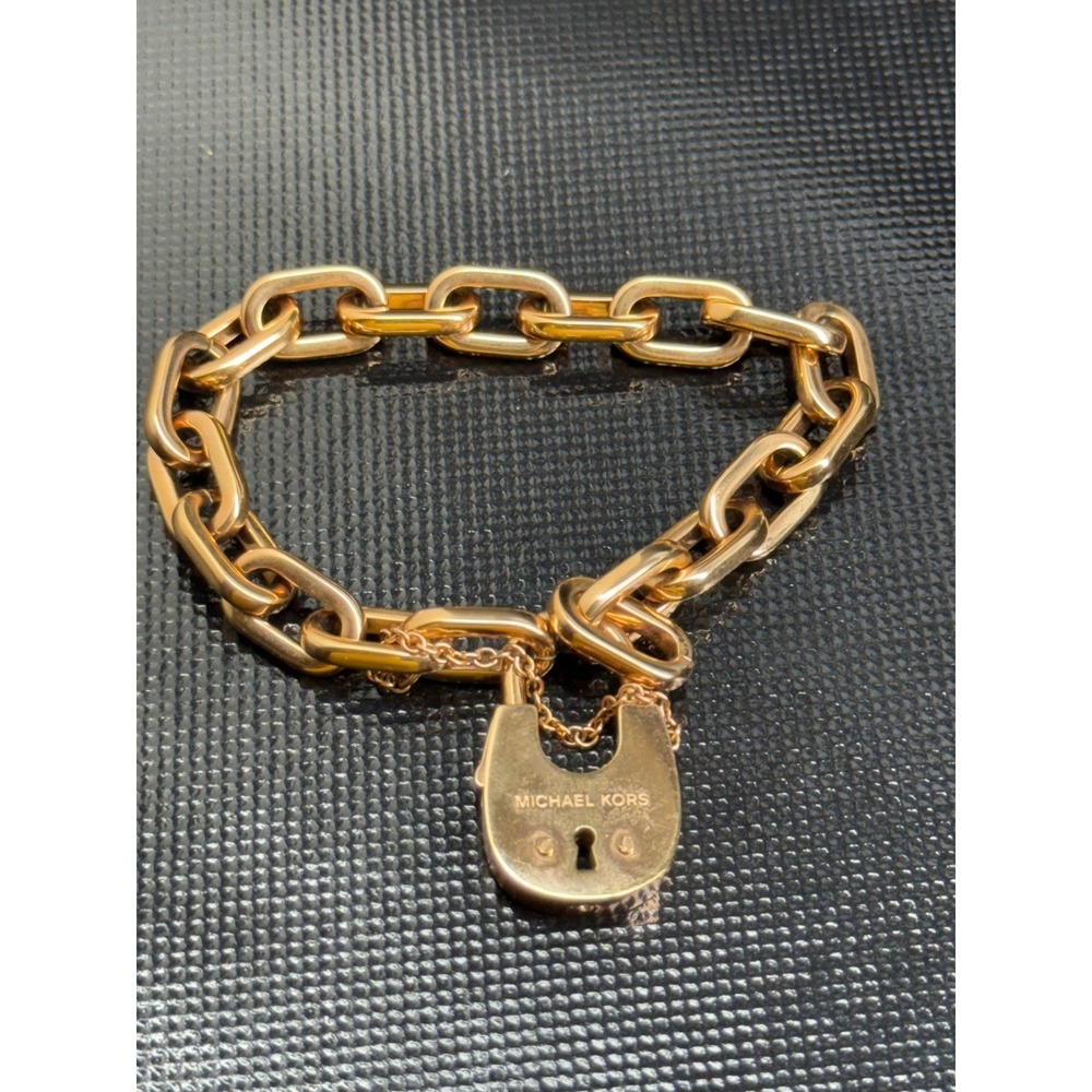 Michael Kors Rose Gold Tone Chain Link Bracelet with Padlock‎ Charm Fashion - Picture 3 of 5